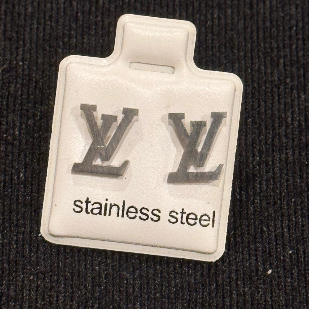 Fashion Jewelry Silver Stainless Steel Monogram Earrings .25 inch